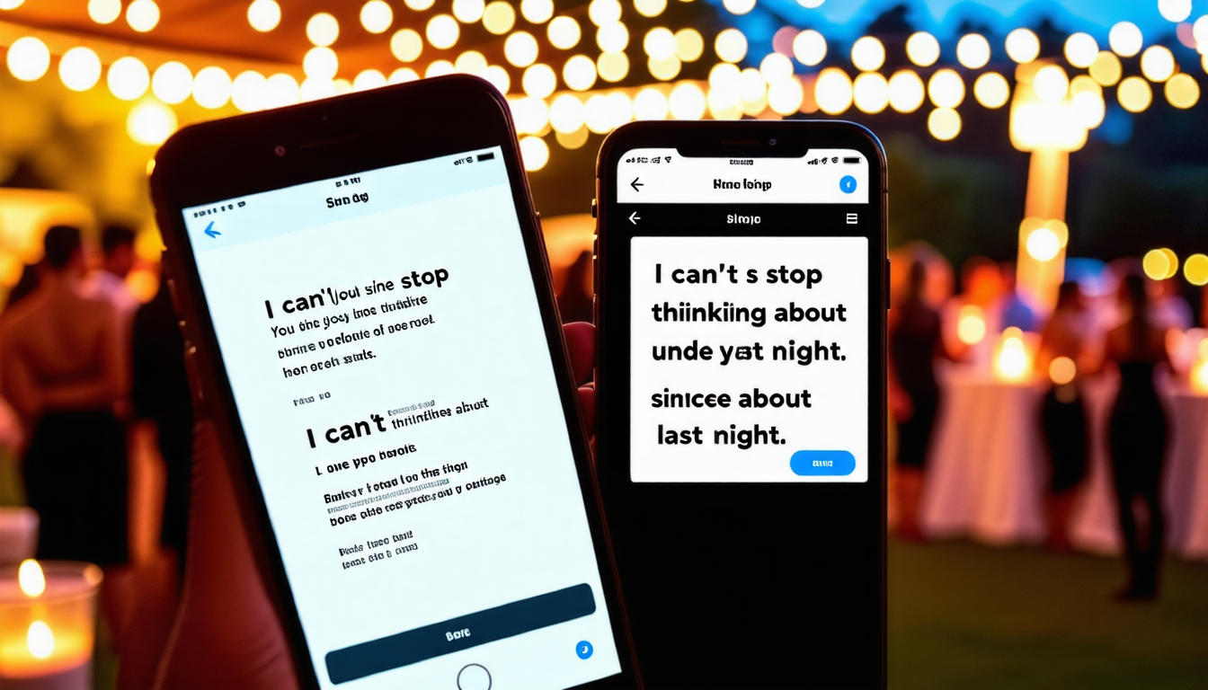 découvrez des exemples de sms irrésistibles à envoyer pour séduire lors d'un événement spécial. que ce soit pour un anniversaire, une fête ou une occasion romantique, ces messages vous aideront à exprimer vos sentiments et à créer une connexion spéciale. inspirez-vous et faites de chaque moment une opportunité de charmer !