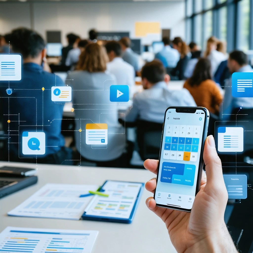 Des personnes utilisant une application pour gérer leur emploi dans un bureau