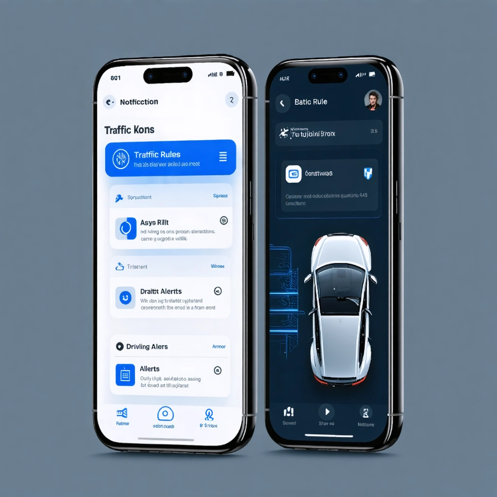 Application mobile Stop infractions affichée sur un écran de smartphone, assistant de conduite avec alertes routières.