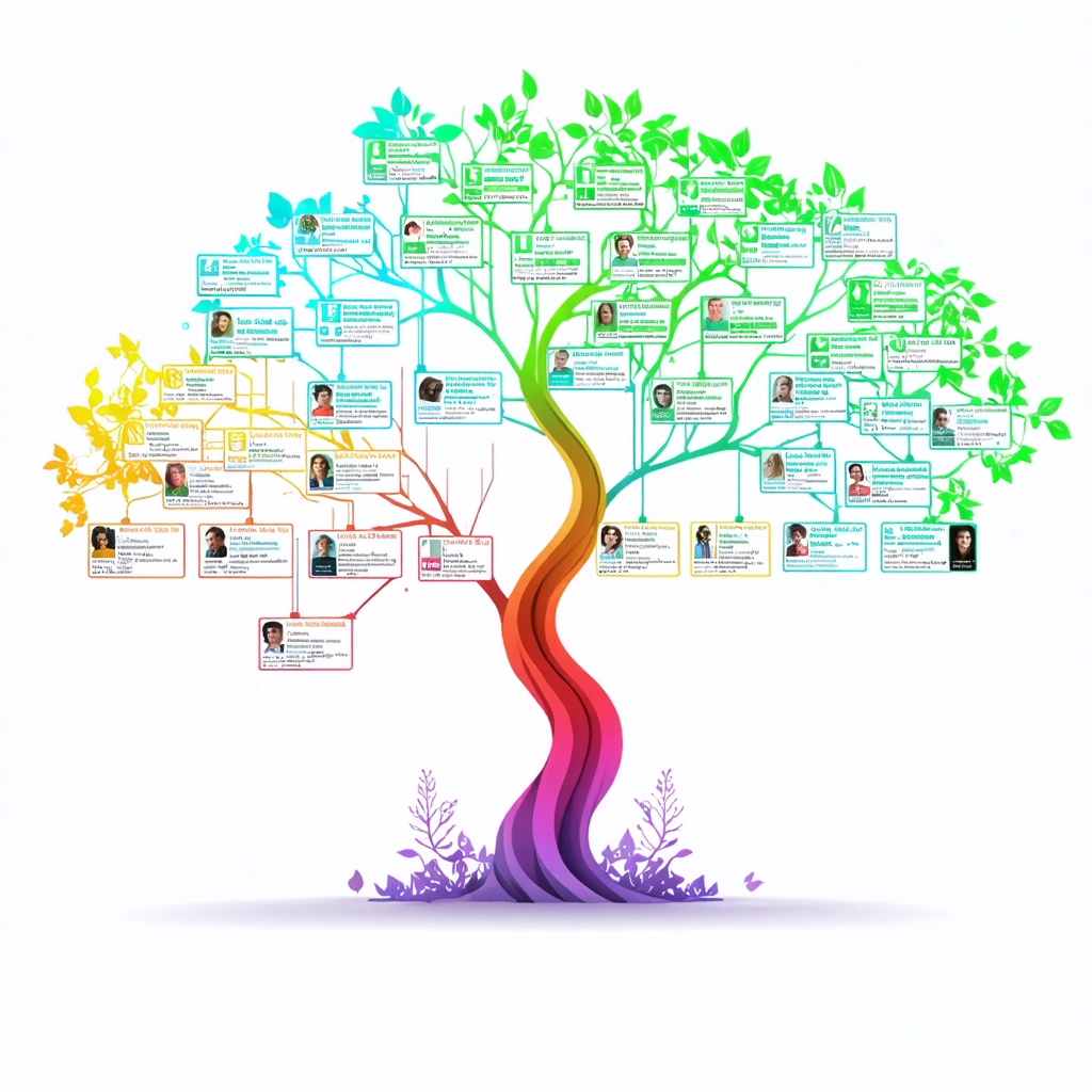 Illustration d'un arbre généalogique numérique avec une interface moderne et fonctionnelle.