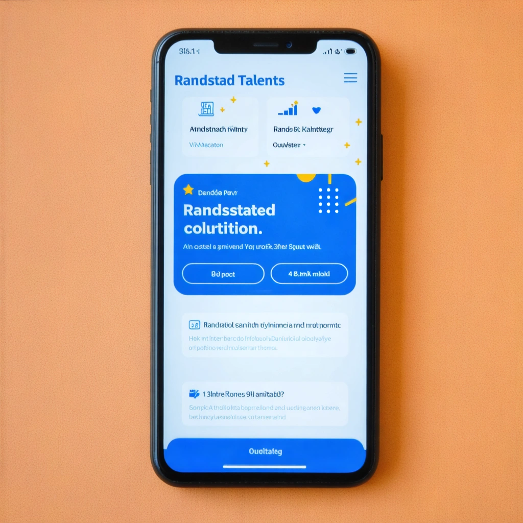 Un smartphone moderne avec l'application Randstad Talents à l'écran.