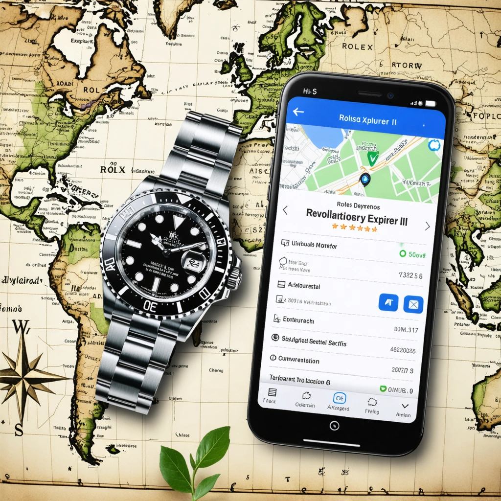 Rolex Explorer II posée à côté d'un smartphone avec une application révolutionnaire