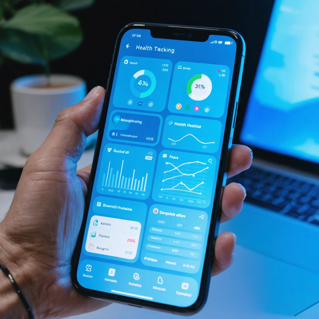 Un smartphone affichant une application de suivi de santé avec divers paramètres de santé visualisés