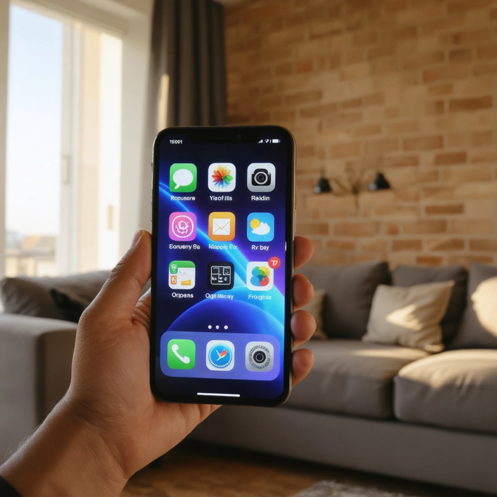 Une personne tenant un téléphone dont l'écran montre de nombreuses applications s'ouvrant toutes seules, avec une expression surprise sur le visage.