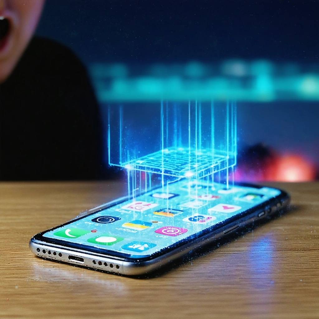 Un smartphone posé sur une table vibre légèrement tandis qu’une personne l’observe, surprise, en arrière-plan. Quelques applications récentes sont mises en avant sur l’écran, suggérant un problème inattendu lié au vibreur.